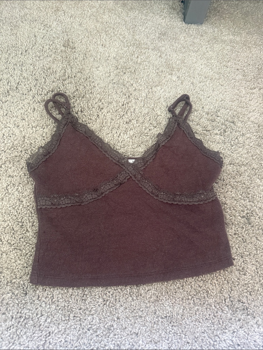 Garage Brown Lace-Trim Ribbed Cami